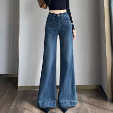批发阔腿喇叭牛仔裤女秋冬季2025新款宽松洋气辣妹爆款设计感直筒裤子