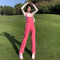 批发美式复古牛仔背带裤<b class='q'>女</b>秋季ins新款韩系宽松减龄小个子阔腿<b class='q'>连体裤</b>