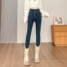 批发加绒加厚高腰<b class='q'>牛仔裤</b>女秋冬2025新款百搭显瘦提臀设计感辣妹<b class='q'>小脚裤</b>