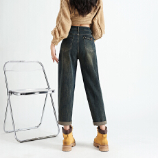 批发复古做旧<b class='q'>哈伦</b>牛仔裤女春秋2026新款小个子高腰显瘦宽松萝卜老爹裤