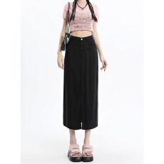 批发天丝牛仔裙半身裙女夏季薄款2026新款a字开叉高腰<b class='q'>复古</b>中长款裙子