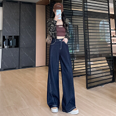 批发卡其色阔腿牛仔裤<b class='q'>女</b>士2026秋季新款宽松超火小个子松弛风大脚裤子