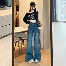 批发秋季爆款直筒微喇叭宽松牛仔<b class='q'>裤</b>刺绣女2026年新款高腰<b class='q'>提</b><b class='q'>臀</b>显瘦喇叭