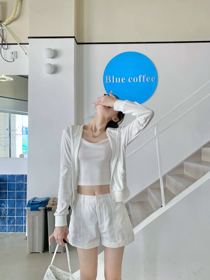 FA36523# 板栗可可'韩女设定'白色连帽上衣女薄款春秋小个子短款卫衣外套 服裝批發女裝批發服飾貨源