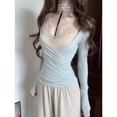 批发【纯欲担当】真两件蕾丝褶皱<b class='q'>背心</b>直筒宽松针织长裤套装