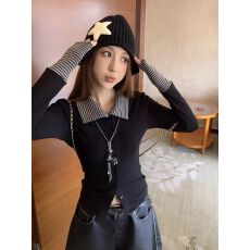 批发韩系辣妹<b class='q'>翻领</b>上衣女秋季新款长袖<b class='q'>T</b><b class='q'>恤</b>设计小众