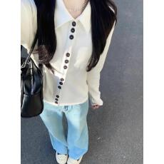 批发秋冬季<b class='q'>白色</b>单排扣开衫长袖衬衫外套女装上衣