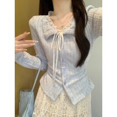 批发纯欲风蕾丝<b class='q'>假两件</b>长袖t恤女打底<b class='q'>上衣</b>