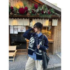 批发复古费尔岛立领开衫毛衣女秋冬季慵懒风针织衫<b class='q'>街头</b>休闲上衣外套潮