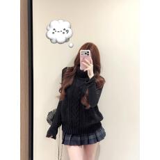 批发配腰带编织立体麻花高领毛衣女叠穿绞花针织背心上衣