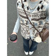 批发费尔岛羊羔毛<b class='q'>马甲女</b>秋冬韩系复古提花皮毛一体保暖巨好看背心外套