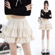 批发原版做工 法式杏色丝绒蛋糕短裙甜美芭蕾风蓬蓬<b class='q'>半身</b>裙松紧腰a字