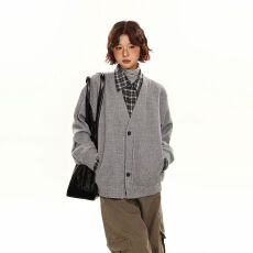 批发韩系假两件新款潮流拼接衬衫外套<b class='q'>男</b>女春秋日系开衫针织懒惰风毛衣