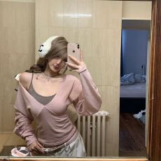 批发复古韩风chic秋冬2025新款vintage撞色<b class='q'>吊带</b>两件套<b class='q'>打底衫</b>上衣女潮