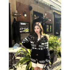 批发美式大毛领针织开衫毛衣女秋冬季新款宽松上衣设计感小众外套ins