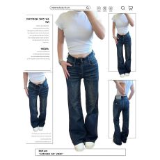 批发小个子美式深蓝色<b class='q'>牛仔裤</b>女装2025秋冬季新款修身显瘦百搭微喇叭裤