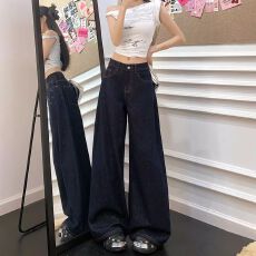 批发港风百搭垂感阔腿<b class='q'>牛仔裤</b>女春秋季新款慵懒风时尚直筒拖地<b class='q'>牛仔裤</b>潮