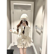 批发2025秋冬甜美小狗刺绣针织开衫女半高领单排扣保暖毛茸茸毛衣外套