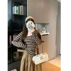 批发【羊绒原版面料】设计感<b class='q'>打底衫</b>长袖t恤女秋季新款休闲<b class='q'>条纹</b>上衣