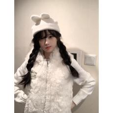 批发环保兔毛白色连帽夹棉马甲背心女秋<b class='q'>冬</b>加厚保暖羊羔绒小熊耳朵