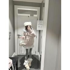 批发韩系学院风粉色大毛领棒球服女春秋季新款蝴蝶结连帽呢子外套上衣