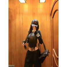 批发美式复古辣妹撞色开衫长袖t恤修身显瘦短款内搭打底衫上衣女秋冬