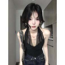 批发<b class='q'>网纱</b>拼接挂脖吊带背心女外穿显瘦收腰无袖<b class='q'>上衣</b>