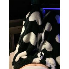 批发双面绒有口袋有束脚绳#少女爱心<b class='q'>印花</b>珊瑚绒睡<b class='q'>裤</b>女冬季保暖可外穿