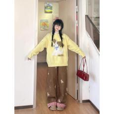 批发学院风毛茸茸小狗套头毛衣秋冬显瘦针织衫可爱小熊直筒慵懒牛仔裤