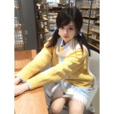 批发奶fufu慵懒毛衣女秋冬雪人提花宽松套头针织衫多巴胺软糯上衣外套