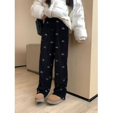 批发灯芯绒美式复古满印可爱兔子休闲长<b class='q'>裤</b>子女秋冬宽松<b class='q'>百搭</b>直筒阔腿<b class='q'>裤</b>