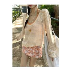 批发撞色T恤吊带女 春夏超好看清爽度假风<b class='q'>条纹</b>背心绝美三件套