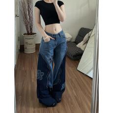 批发美式复古<b class='q'>绣花</b>贴布直筒<b class='q'>牛仔裤</b>裤子女款2026春季新款宽松显瘦阔腿裤