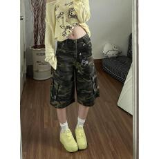 批发设计感翻边阔腿牛仔<b class='q'>裤</b>女夏季新款小个子百搭修身显瘦直筒七分<b class='q'>裤</b>潮