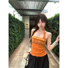 批发美式洋气挂脖背心吊带2026新款撞色<b class='q'>针织衫</b>薄款夏季无袖辣妹上衣女