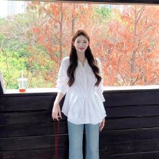 批发法式气质绝美长袖<b class='q'>衬衫</b>女装春季<b class='q'>衬衣</b><b class='q'>外套</b>褶皱独特收腰显瘦修身上衣