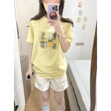 批发格纹水果乐园贴布绣短袖T男女同款<b class='q'>情侣</b><b class='q'>上衣</b>