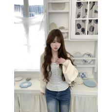 批发春装女款2026年新款韩系条纹抹胸上衣针织<b class='q'>开衫</b>两件套装