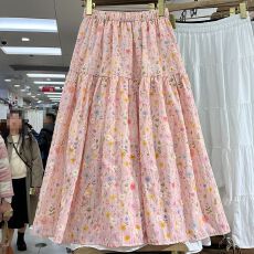 批发高级感重工刺绣碎花<b class='q'>半身裙</b>女夏季复古小个子中长裙松紧腰A字裙子