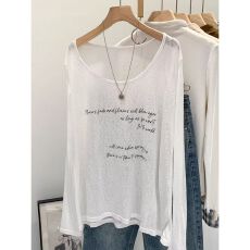 竹节罗纹140克 大领口防晒空调罩衫长袖凉感T恤女夏季