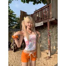 批发美式<b class='q'>街头</b>休闲裤女夏季新款细绳撞色拼接修身运动风辣妹短裤