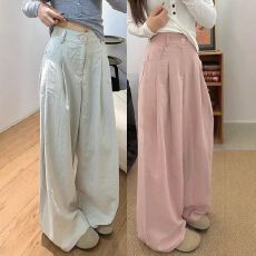 批发灰色冰丝<b class='q'>西装</b>阔腿裤女春秋2026新款高腰休闲小个子褶皱奶芙山本裤