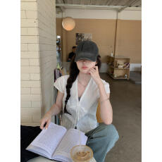 批发韩系蕾丝花边收腰短袖白色<b class='q'>衬衫</b>女<b class='q'>修身</b>显瘦设计感蝴蝶结上衣