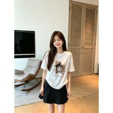 批发莱赛尔雪花甜美蝴蝶结木马印花短袖<b class='q'>T</b><b class='q'>恤</b>夏季宽松显瘦白色少女上衣