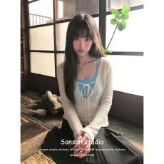 批发松弛感长袖<b class='q'>t</b><b class='q'>恤</b>女两件套装早春季穿搭微透防晒罩衫显瘦休闲v领上衣