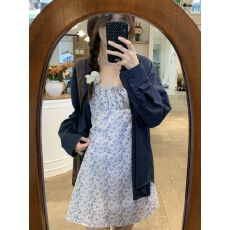 批发韩系藏蓝色薄款防晒长袖<b class='q'>衬衫</b>外套女春新款宽松开衫上衣