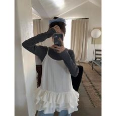 批发纯色<b class='q'>百搭</b>荷叶边蛋糕裙摆吊带背心女