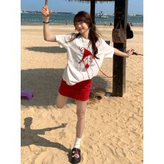 批发设计感休闲运动套装女<b class='q'>夏季</b>可爱小红帽女孩短袖T恤包臀短裙两件套