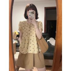 批发夏季休闲<b class='q'>运动服</b>套装女学生杏色短袖短裤两件套