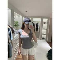 JMSHOP 美欲轻熟tee 全员自留！天丝羊毛短袖T恤女U领波浪边上衣